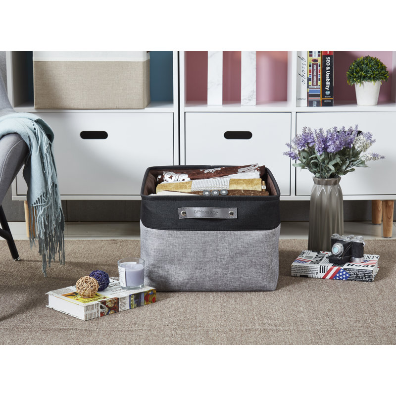 Foldable Fabric Storage Bin, 3, Grey/Black