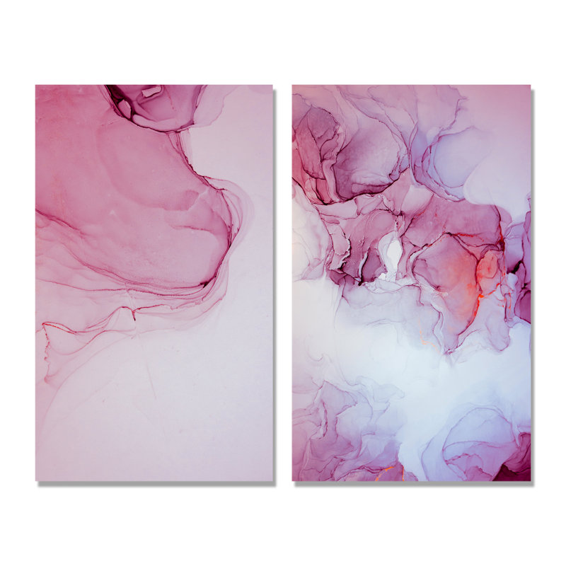 «Luxury Pink Marble Flow Art», ensemble de 2 impressions sur toile, Toile tendue, H 20 po x l 24 po x P 1 po