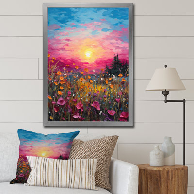 Breathtaking Sunset In Blossoming Flower Meadows I - Flower Field Wall Art