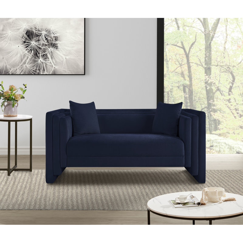 Jalice Chenille Fabric Loveseat , Navy Chenille Fabric