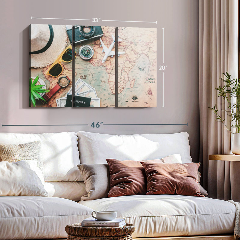«Travel Wall Art» sur toile, H 20 po x l 33 po x P 1,25 po