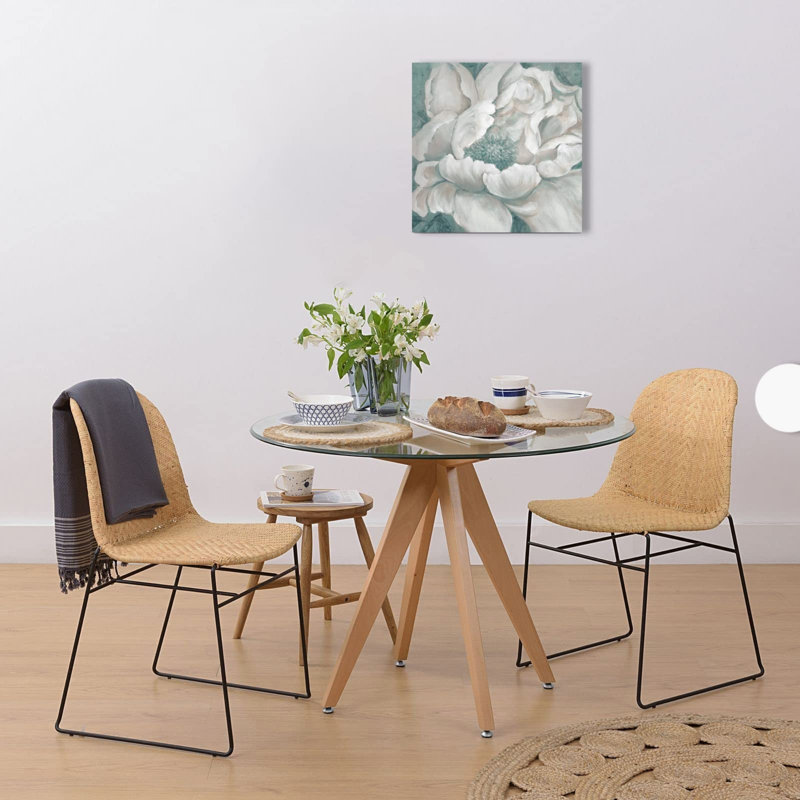 Art floral sur toile sans cadre blanc sarcelle Blossom 16 po x 16 po