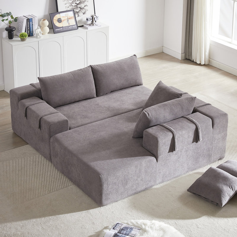 Chambre en forme de L 108 "Anmol - Revêtement en chenille, 6 coussins, assemblage, polyvalent, modulaire d'appartement avec revêtement en forme de lit, sans effort pour la chambre d'amis
