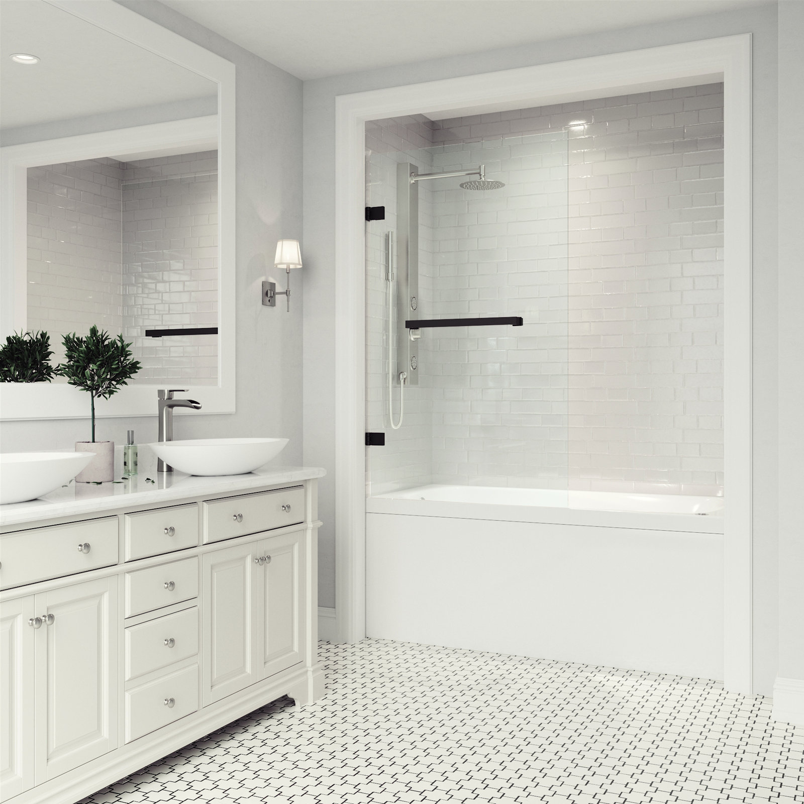 Rialto Frameless Hinged Tub Door, Matte Black Clear