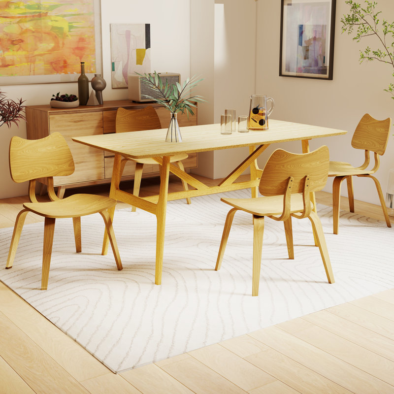 Ensemble de table de salle à manger rectangulaire moderne avec base en bois d'hévéa massif et chaises avec dossier pour la cuisine, le salon et la salle à manger