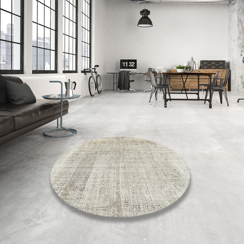 Tapis contemporain gris, Rond 7 pi x 7 pi