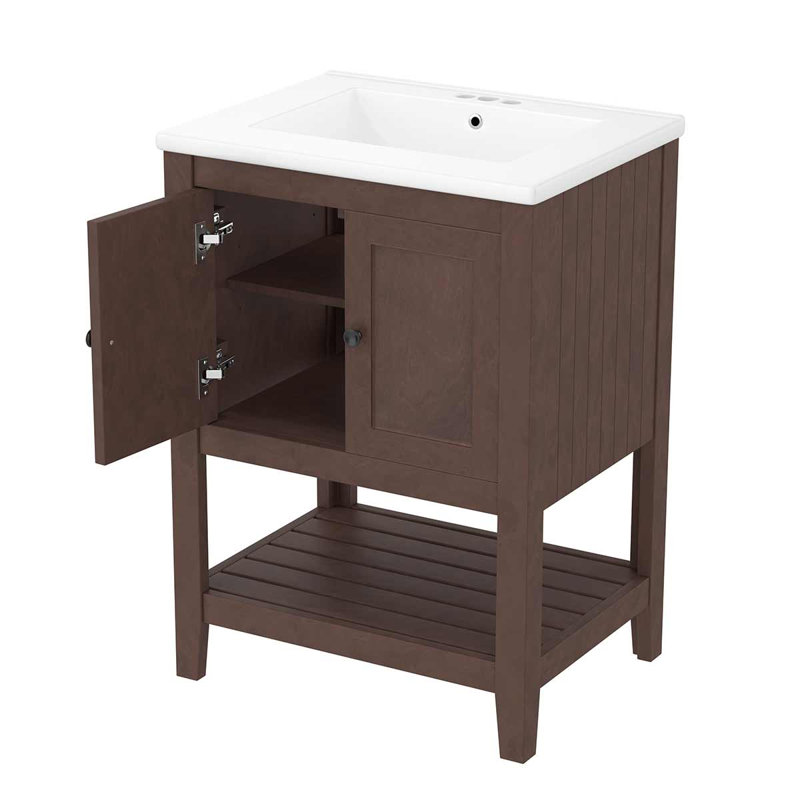 24'' Single Bathroom Vanity with Ceramic Top, Brown