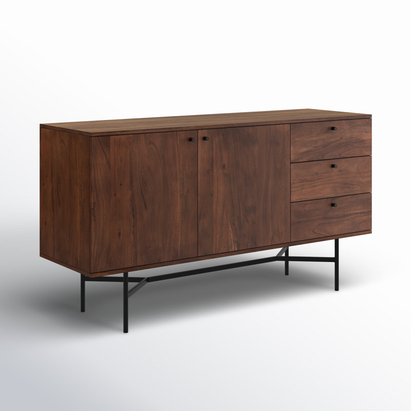 Sarom 58" Dark Brown Acacia Wood Sideboard with Industrial Legs