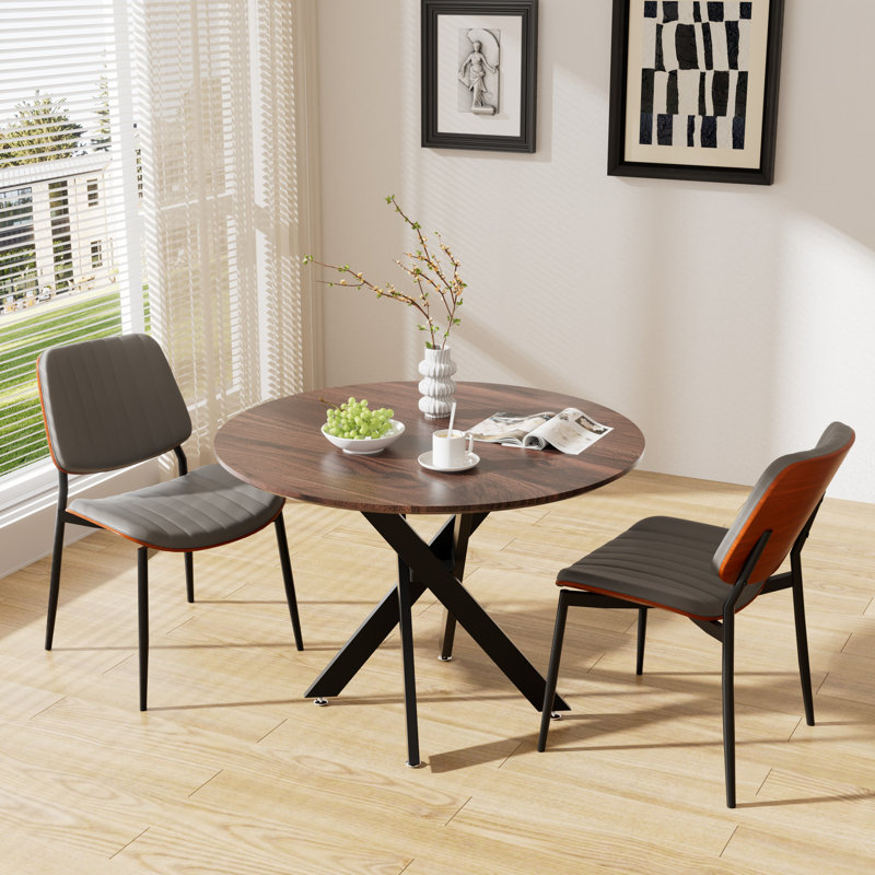 Round Wooden Dining Table Sets, 3, Gray