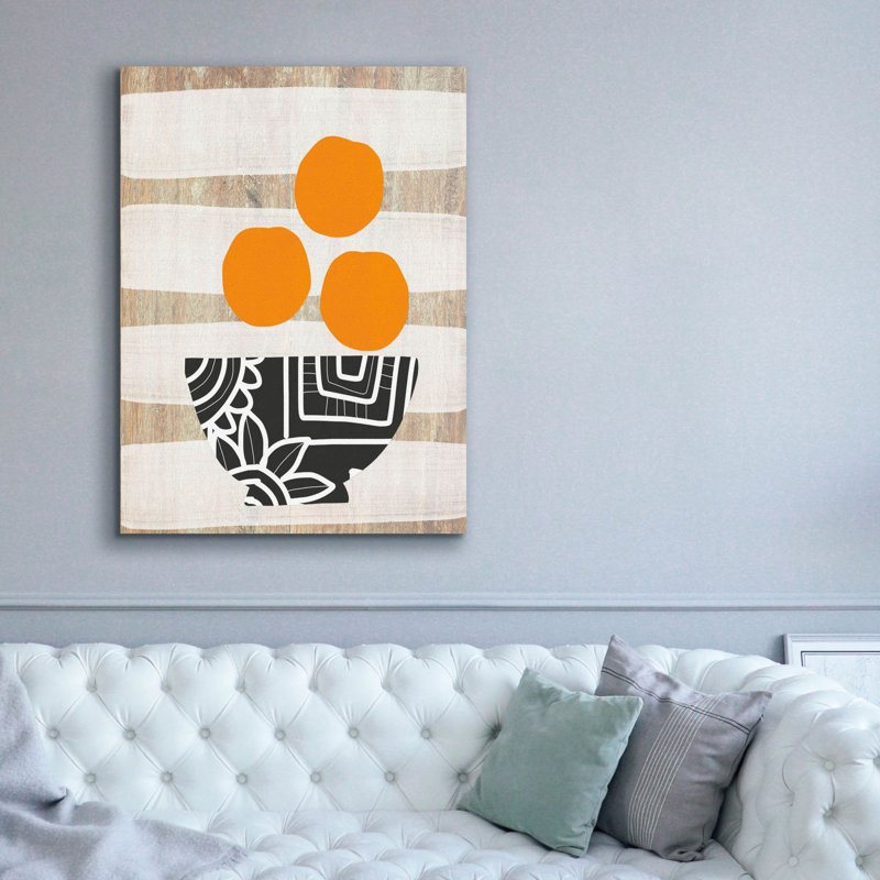 «Bowl Of Oranges On Wood» par Linda Woods, art mural sur toile, H 54 po x l 40 po x P 1,5 po
