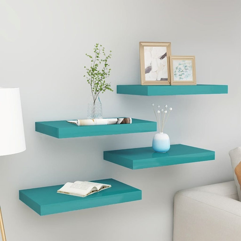 Blye 4 Piece Floating Shelf, Oak/White, 3.8cm H x 50cm W x 23cm D
