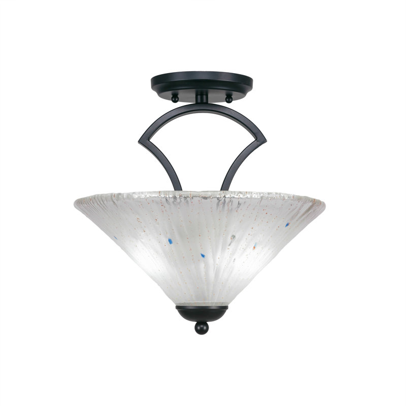 Zilo Semi-Flush 2-Bulbs Shown In Dark Granite Finish With 12" Amber Crystal Glass, Frosted, Graphite