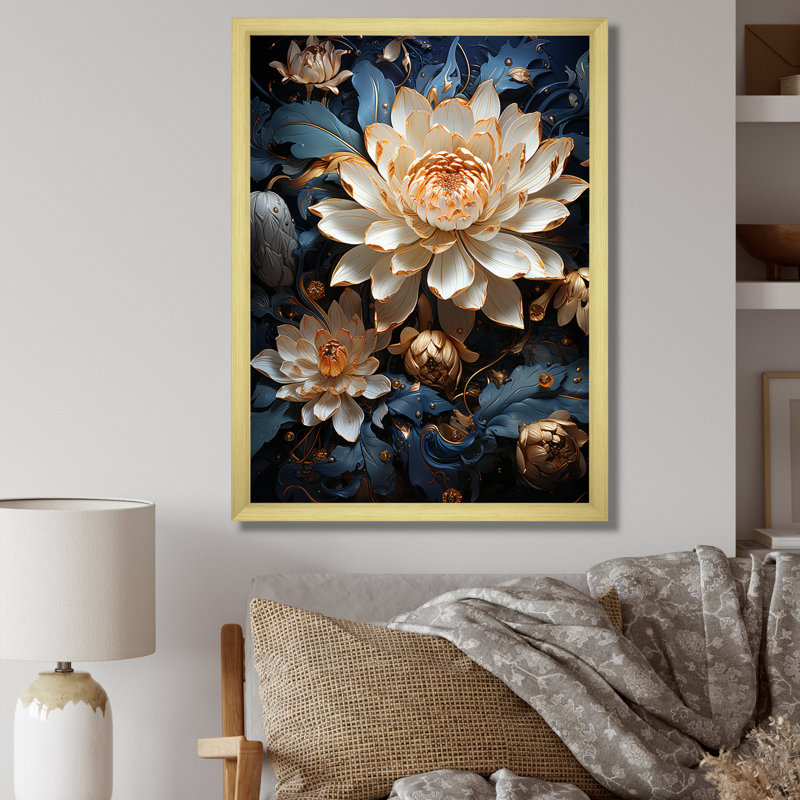 Opulentes reflets lotus, Cadre photo doré simple, H 32 po x l 16 po x P 1 po