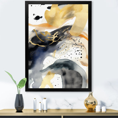 Abstrait pastel avec taches bleues noires et dorées I