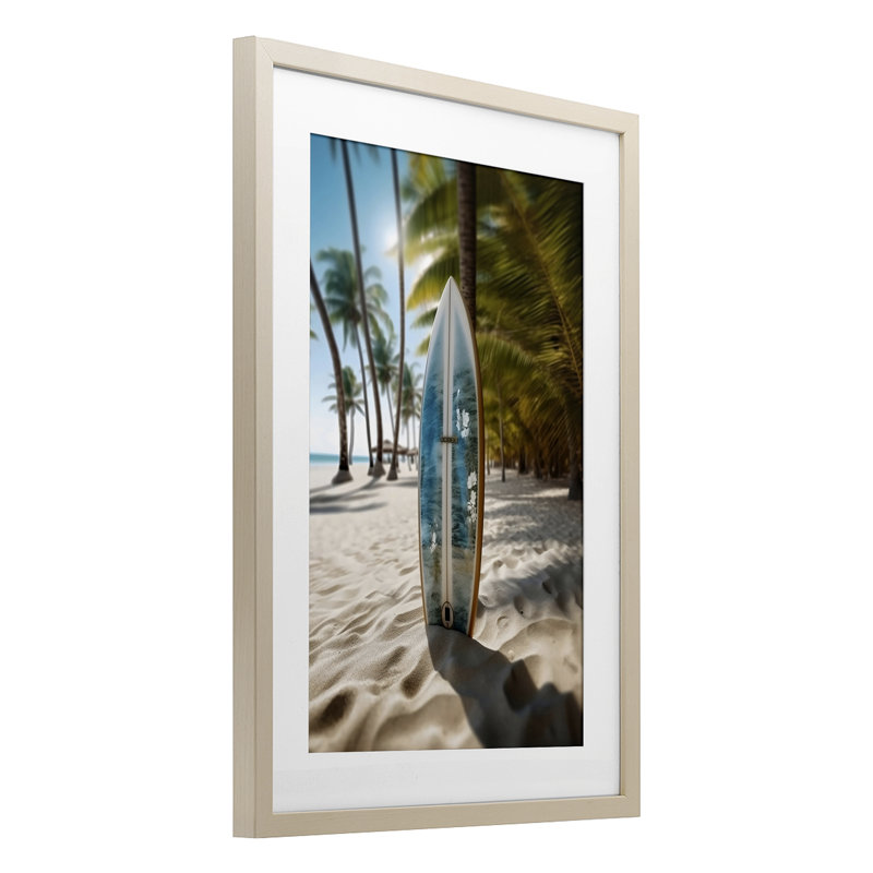 «Blue Surfboard Coastal Blur», impression encadrée sous verre, design par LSR Design Studio, Cadre de récolte en pin