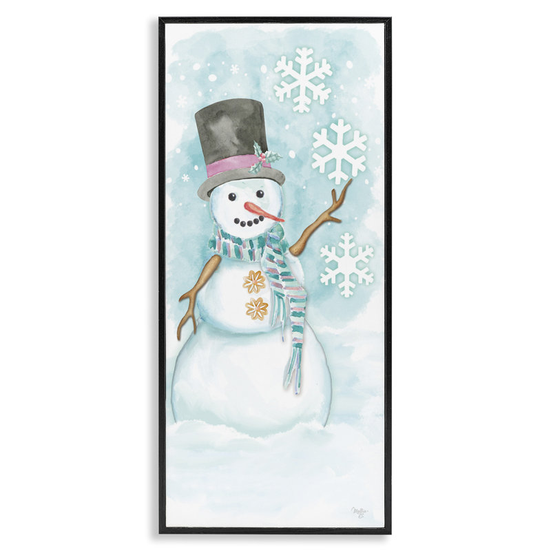 «Waving Snowman Greeting», art de la giclée encadrée par Mollie B., H 30 po x l 13 po, Giclée encadrée noir minuit