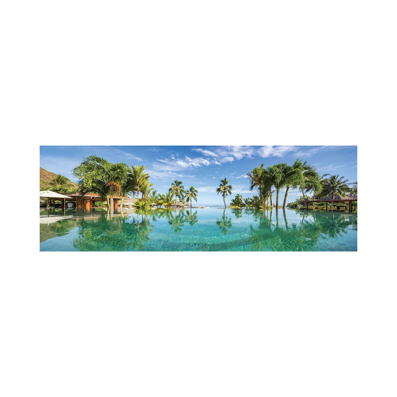 Infinity Pool At A Luxury Beach Resort On Tahiti, French Polynesia by Jan Becke - Wrapped Canvas Panoramic Print