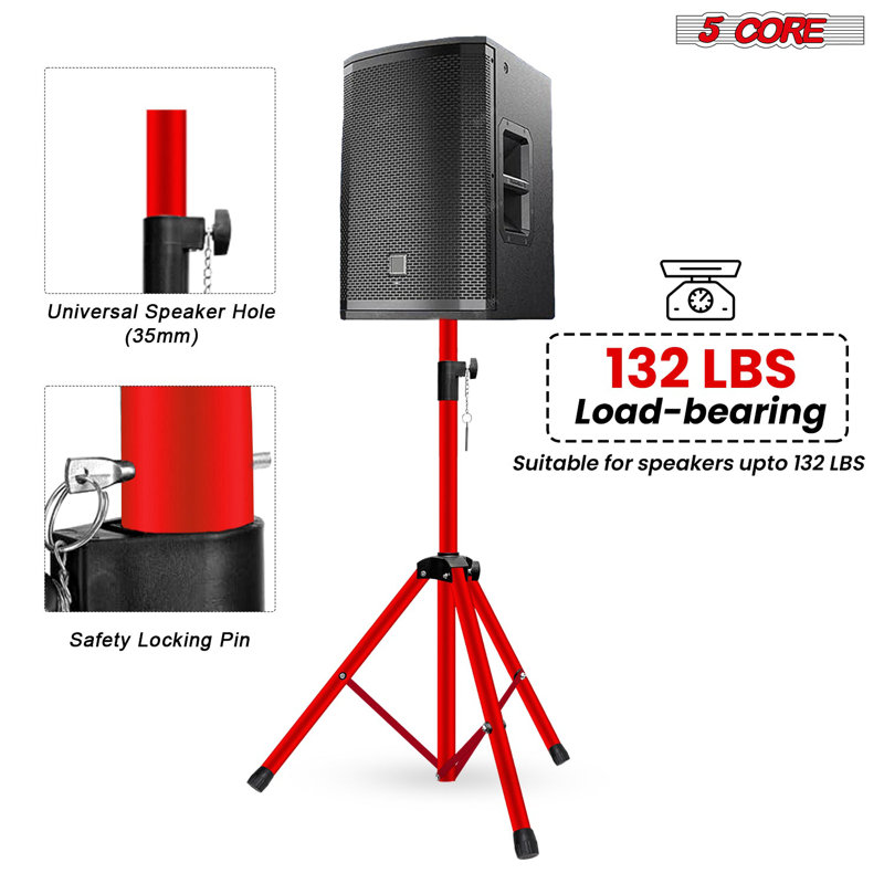 Support de 5 haut-parleurs réglables pour trépied de sonorisation 31 à 54 po avec insert de 35 mm et 132 lb, Rouge