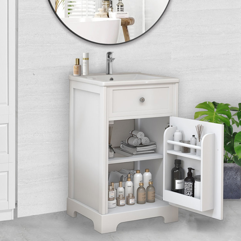 Ensemble de meuble-lavabo simple 20 po avec plateau en céramique Taishima, Blanc