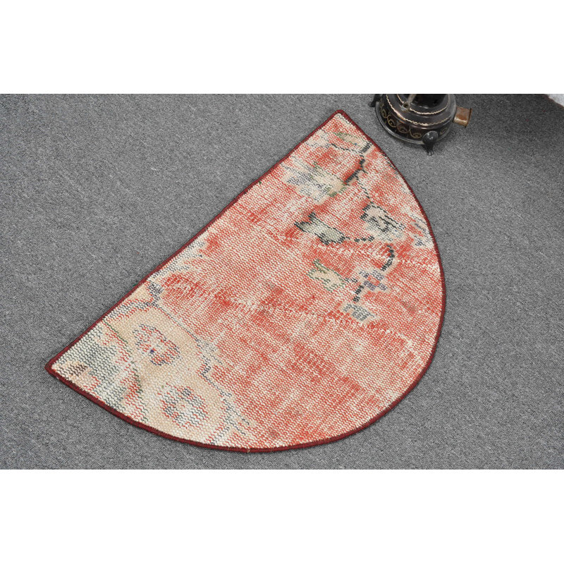 Handmade Vintage Turkish Rug with Floral Pattern for Unique Entryway and Home Decor Red/Green