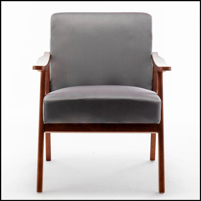 Accent Chair with Velvet Upholstery and Solid Wood Frame, Classic Mid-Century Modern Living Room Furniture for Extra Seating