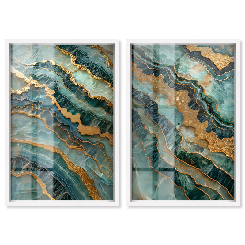 Ensemble de décoration murale « Geode » avec impression en relief « Gold Surge » par Art Remedy, cadre noir, 10 x 15
