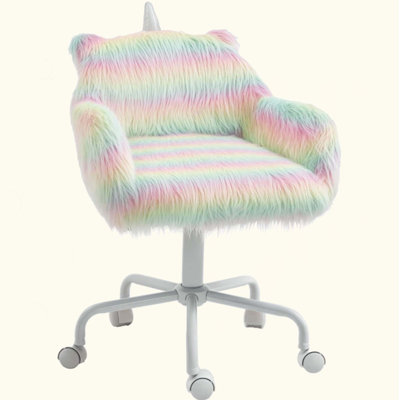 Fuzzy Unicorn Office Chair, Plush Desk Chair With Swivel Base, Whimsical & Cozy For Playroom & Office