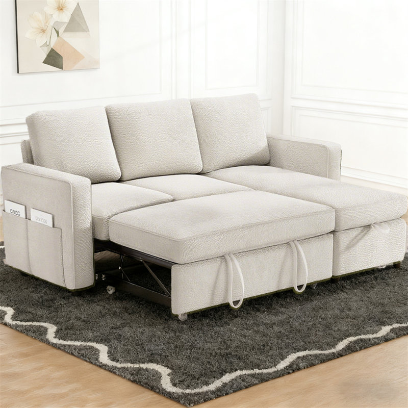 81" Sectional Sleeper Sofa, Pull Out Couch Bed With Storage, 2 In 1 L-Shaped Sofa Bed With Storage Chaise For Living Room, Apartment, Small Space