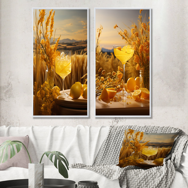 Mimosa Meadows Cocktail Harmony - ensemble d'art mural sur toile 2 cocktails, Cadre blanc, H 28 po x l 25 po