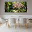 Ensemble de 3 tableaux sur toile représentant un cerisier en fleurs roses dans une forêt-302616424