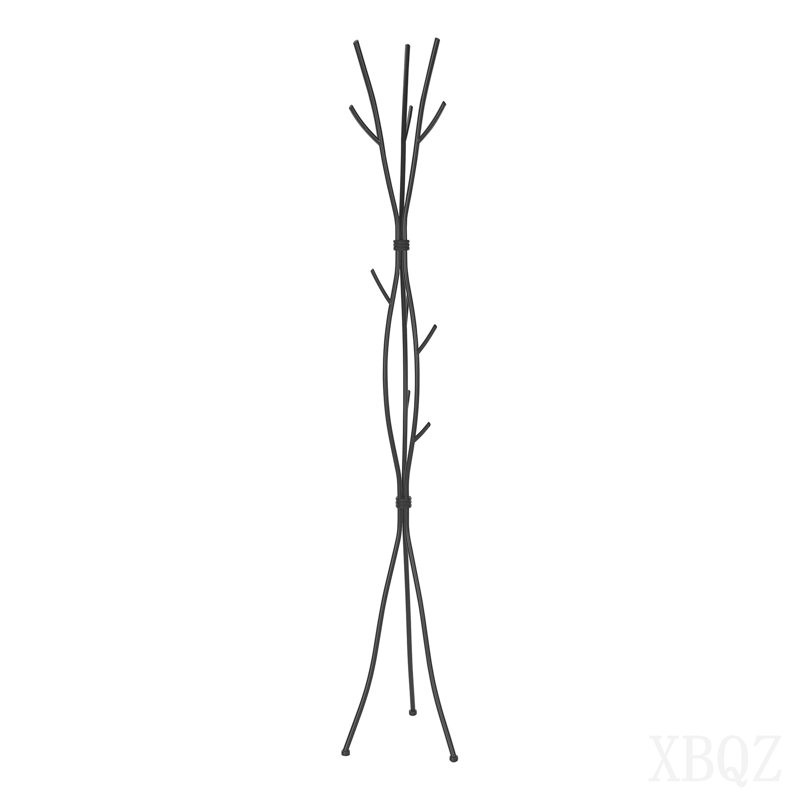 Coat Rack, Hall Tree, Free Standing, 11 Hooks, Entryway, 74"h, Bedroom, Black Metal, Contemporary, Modern, Black