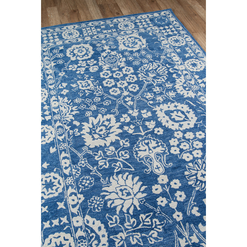 Hand-Tufted Blue Wool Rectangular Area Rug 3'6" x 5'6"