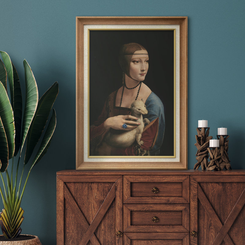 «Lady Ermine Classic Portrait» sur toile, H 36 po x l 26 po, Cadre naturel de qualité supérieure