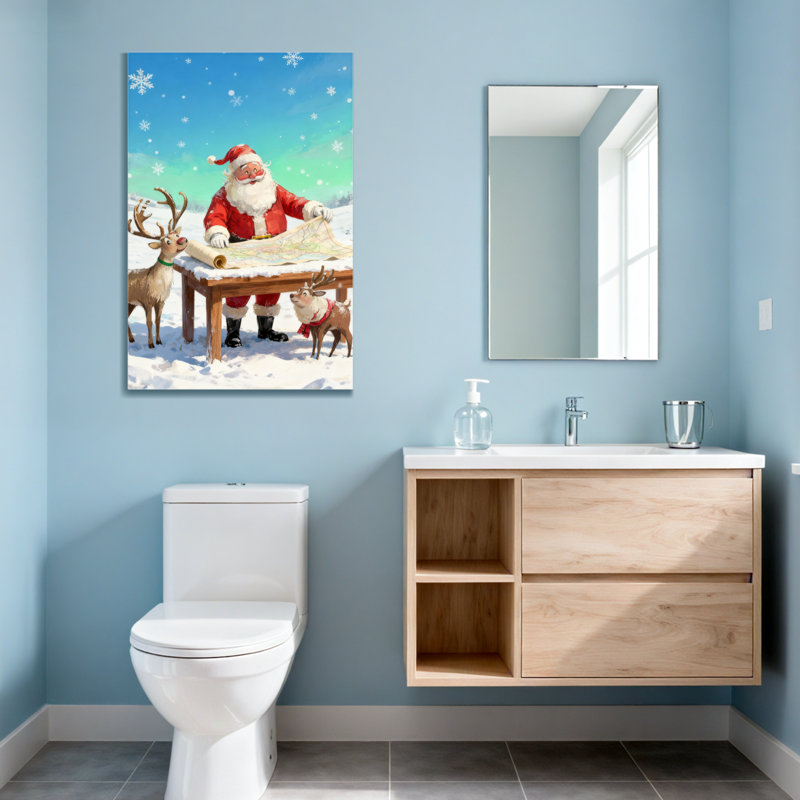 Noël père Noël avec renne et carte, H 18 po x l 12 po