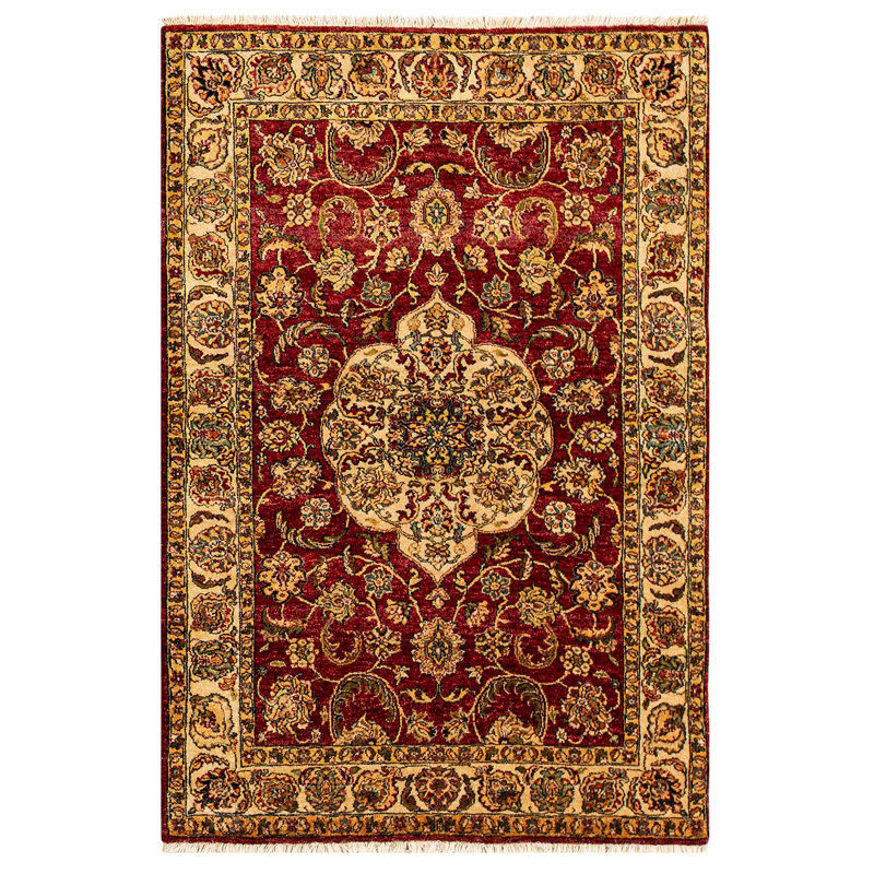 Hand-Knotted High-Quality Red and Cream Area Rug