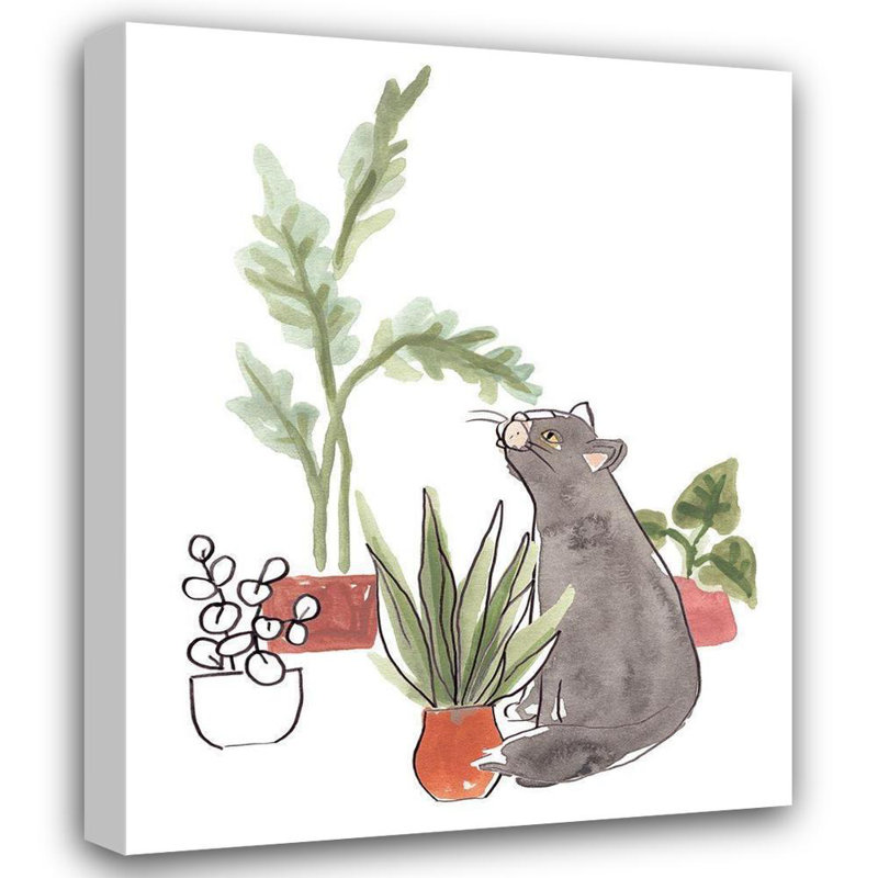 «Red Barrel Studio® Vess, June Erica», reproduction d'art sur toile tendue: Purrfect Plants IV, H 44 po x l 36 po