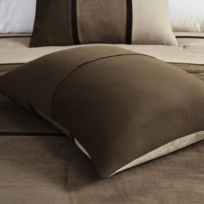 Édredon très grand 7 pièces, faux suède brun, coussins décoratifs assemblés, jupe de lit, suède de taille simple lavable à la machine, brun, édredon, taies décoratives,