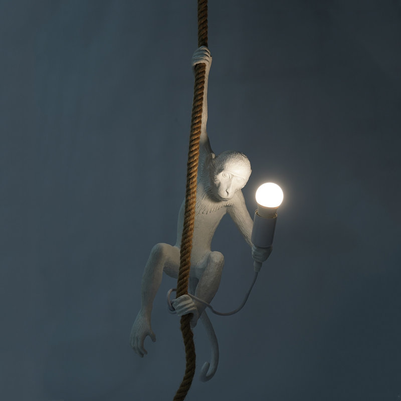 Luminaire suspendu en corde de chanvre et résine, Blanc