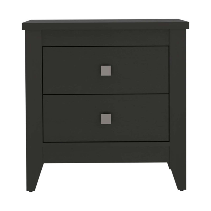 Table de chevet moderne à quatre pieds Breeze, avec deux tiroirs, Noir, noir, noir, noir