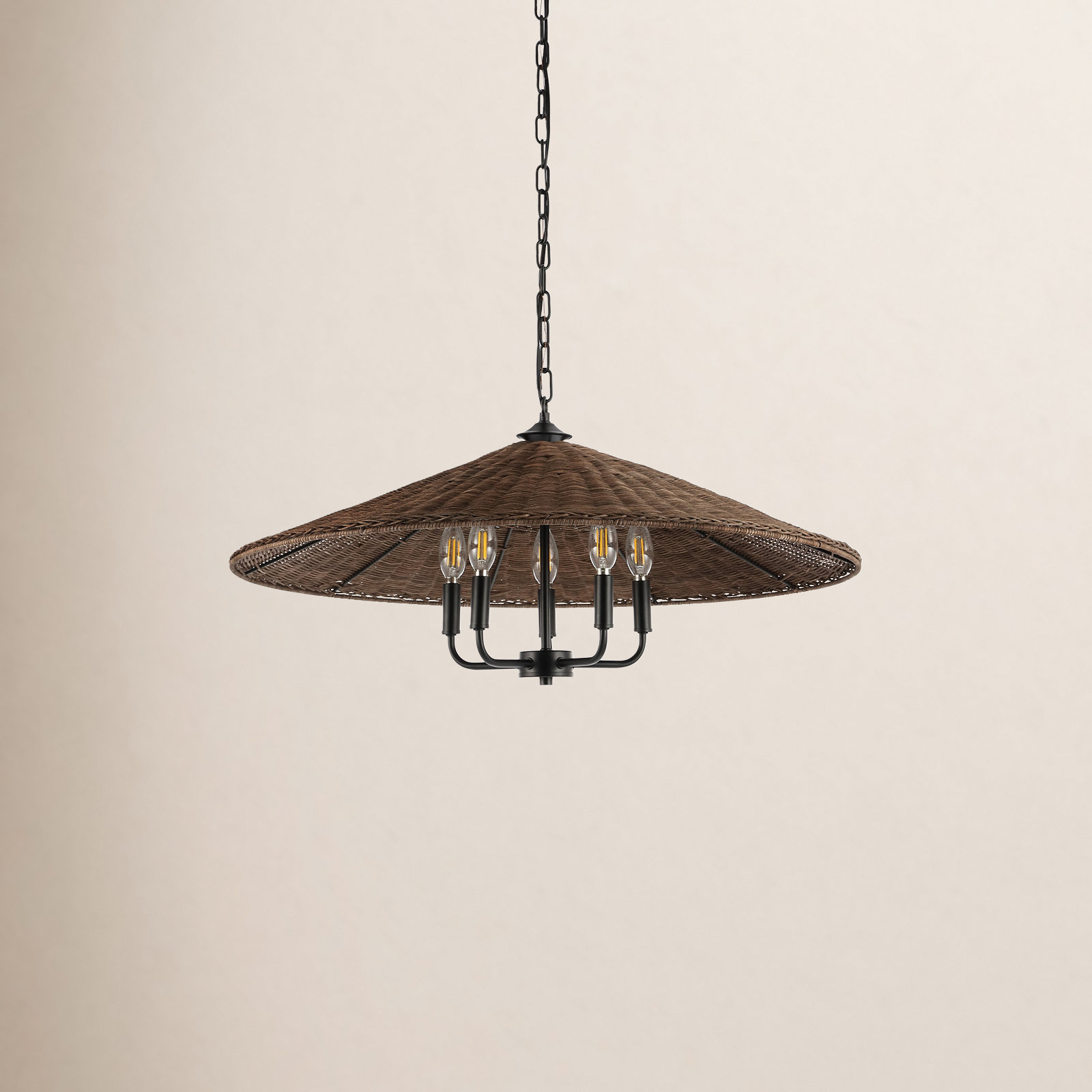 Venie 5 Light Rattan Dimmable Pendant