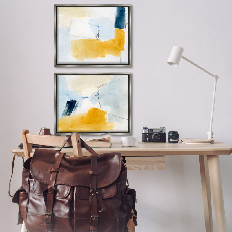 «Yellow Patchy Abstract», ensemble de 2 toiles flottantes encadrées par Victoria Barnes, H 25 po x l 31 po