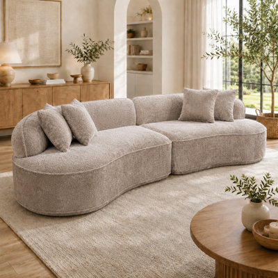 114" Modern Curved Upholstered Sofa With Pillows