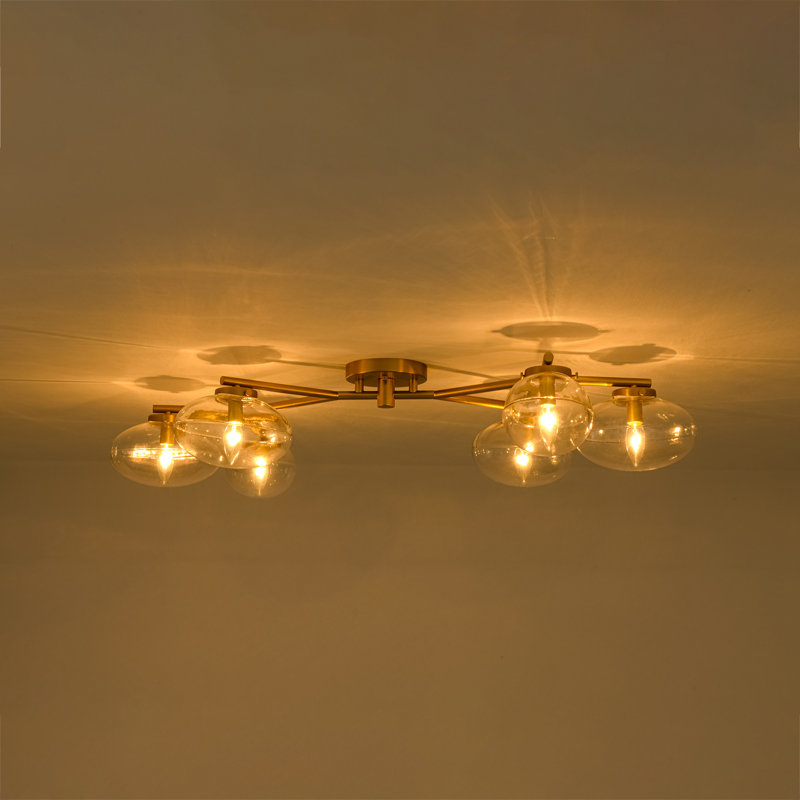 6-Light Dimmable Linear Semi Flush Mount, Brushed Gold, Clear