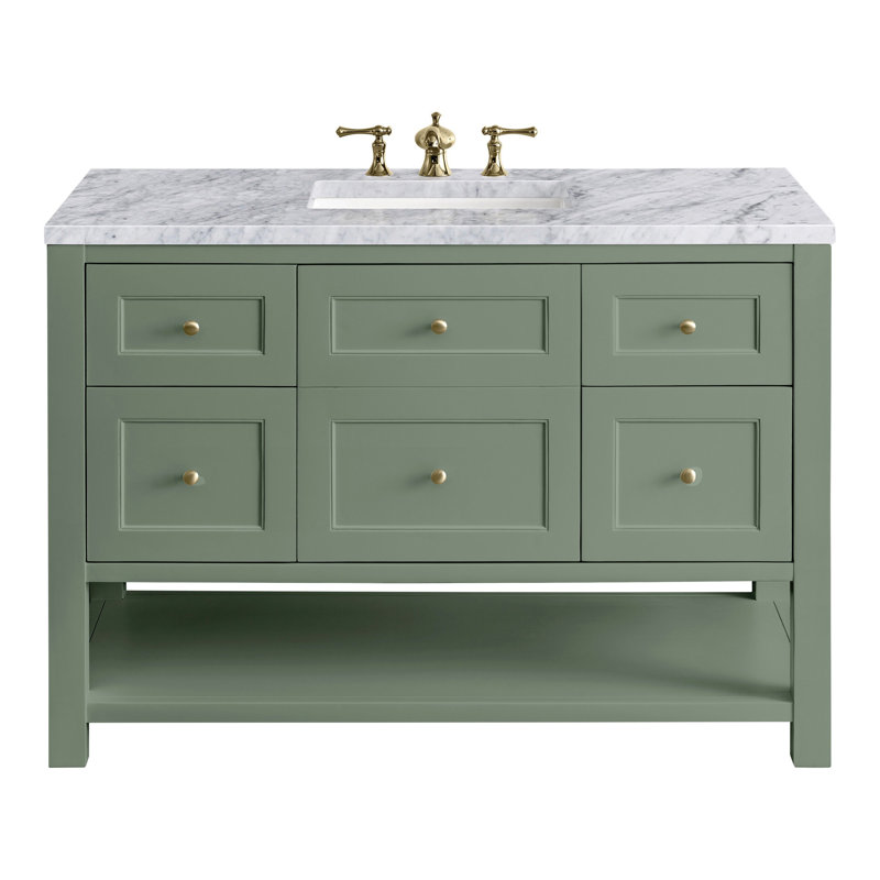 Breckenridge 48'' W Single Vanity, Carrara White, 8" Widespread, Smokey Celadon