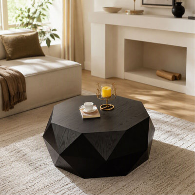 Table basse - 38 po - Motif en relief 3D - Style rétro américain - Plateau de table noir
