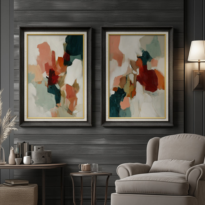 Abstrait harmonie colorée - ensemble de 2 reproductions d'art mural encadrées de qualité supérieure 26 po x 36 po, Black