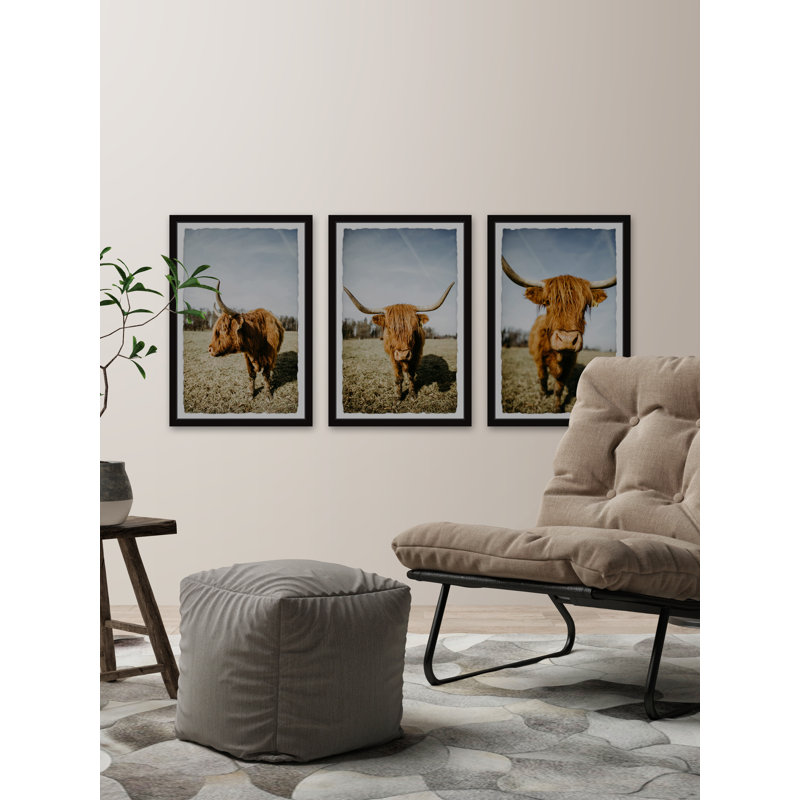 Triptyque de cornes, H 24 po x l 16 po