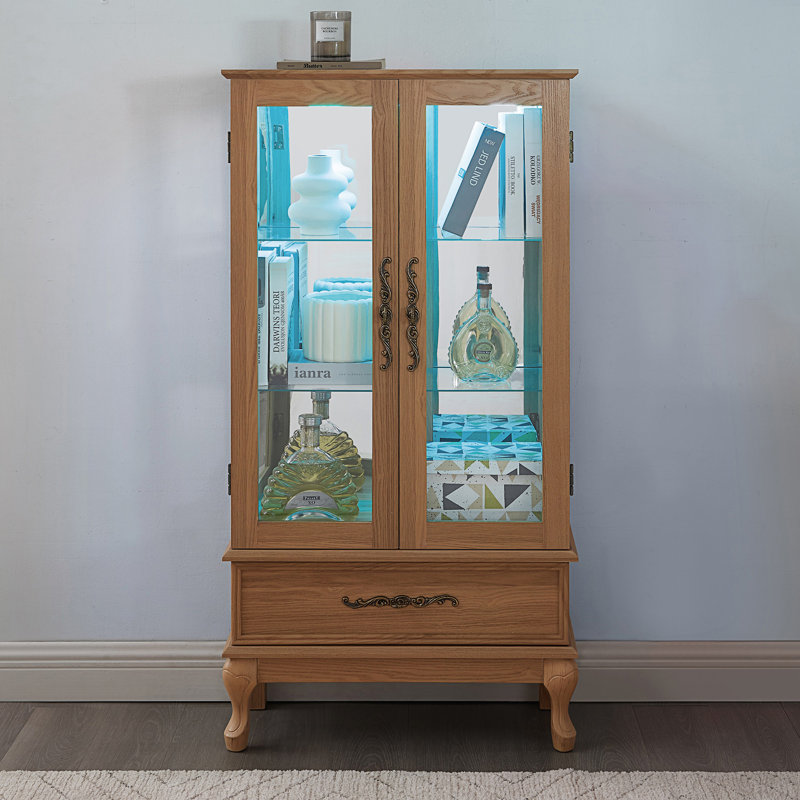 Lighted Curio Cabinet, Elegant Glass Display Cabinet With Adjustable Shelves, Living Room Cabinet
