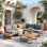 Ensemble de conversation modulaire pour patio avec coussins Divacia Acacia pour 5 personnes