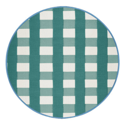 Machine Washable Checkered Blue Area Rug